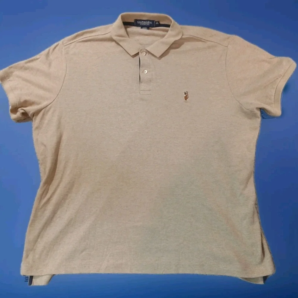 U.S. Polo ASSN Polo Shirt Men's 2XL Embroidered Logo Cream Gold Polo Golf